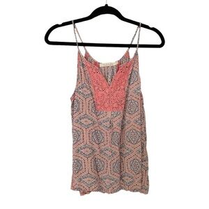 SOLITAIRE Sleeveless Blouse Tank Top Print Crochet Blue Peach Melon White L
